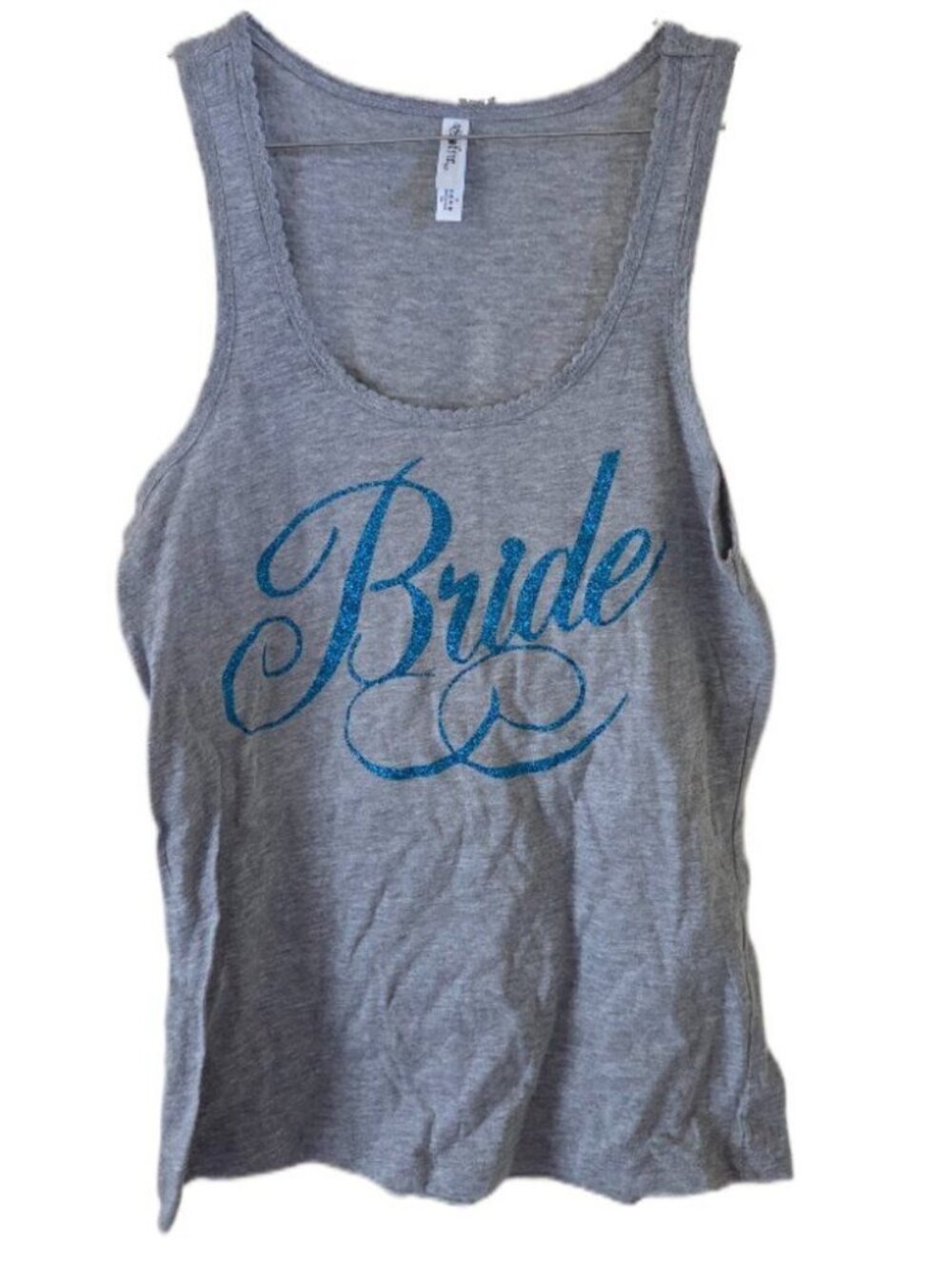 Sofra Blue Sparkly Bride Gray Tank Top